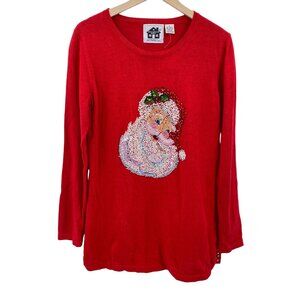 Storybook Knits beaded Santa Claus long sleeve knit sweater size Small sequins